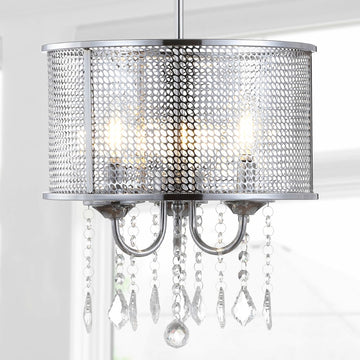 Avah Metal/Crystal Adjustable LED Drop Chandelier - JONATHAN Y